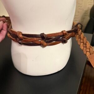 Fossil brown‎ leather braided belt with silver buckle